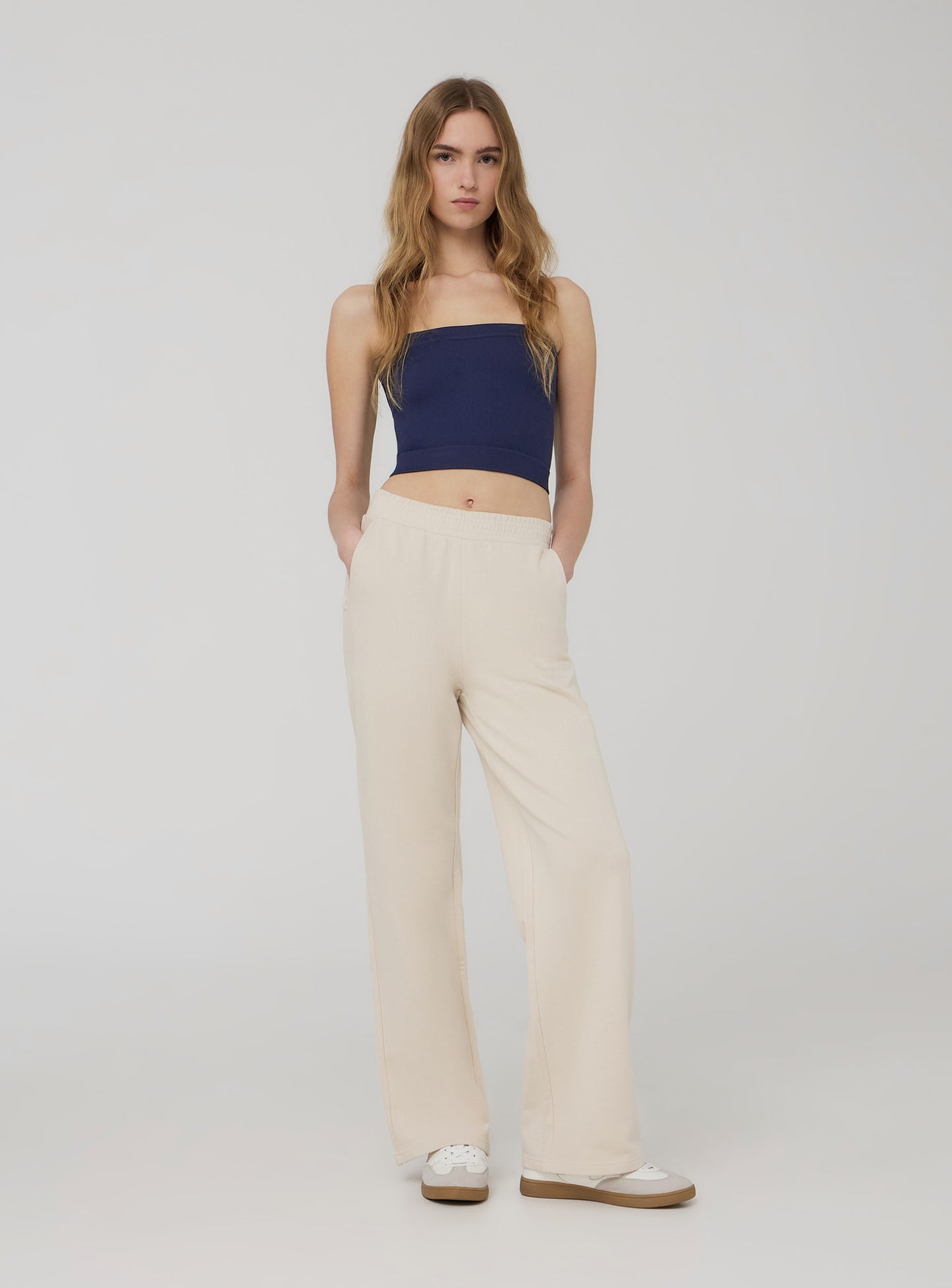 Womens wide leg trouser embroidered winter terry pants