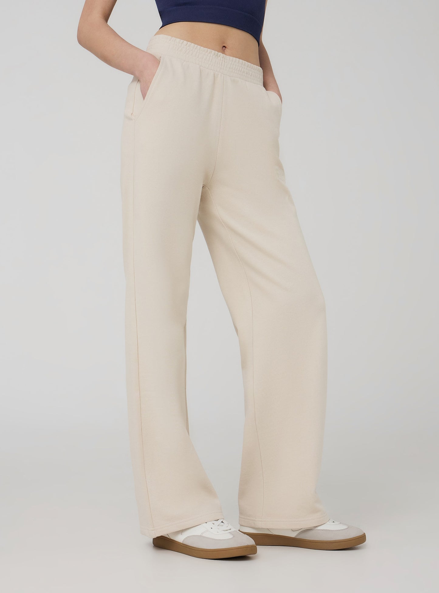 Womens wide leg trouser embroidered winter terry pants