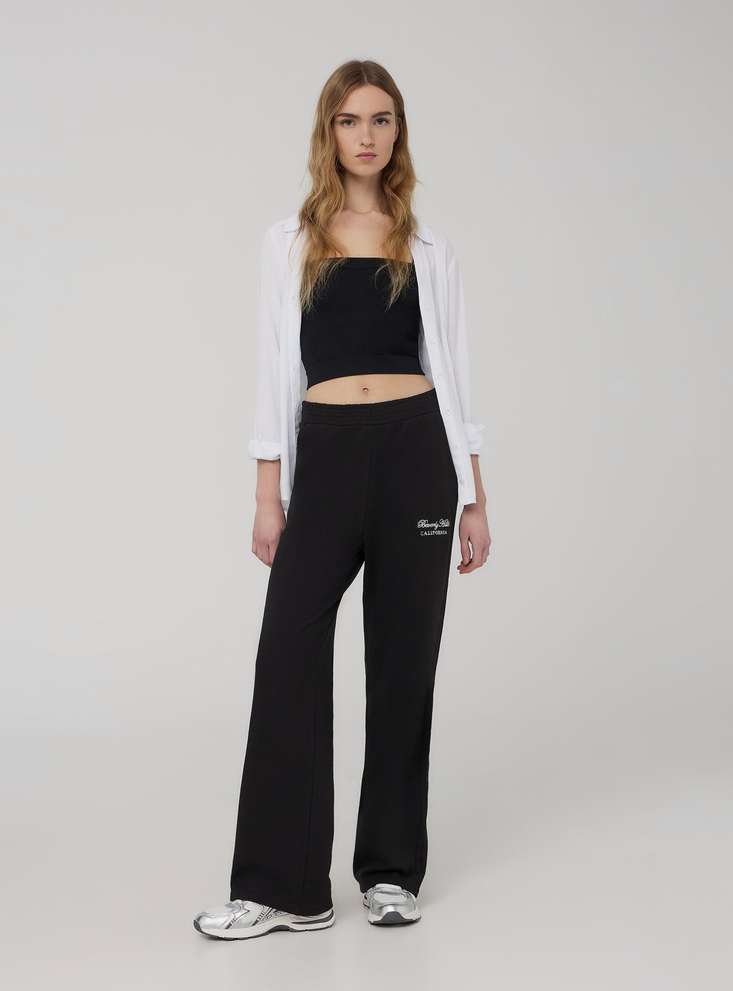 Womens wide leg trouser embroidered winter terry pants