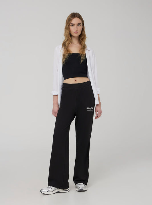 Womens wide leg trouser embroidered winter terry pants