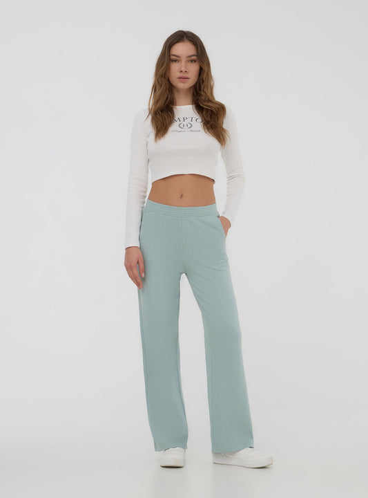 Womens wide leg trouser embroidered winter terry pants