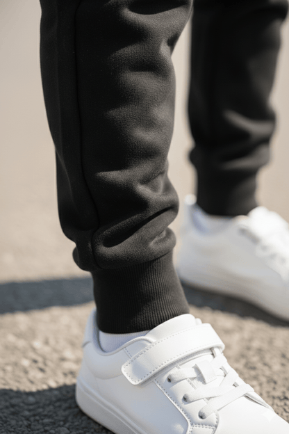 kids branded winter fleece trouser black printed - Brand You Need