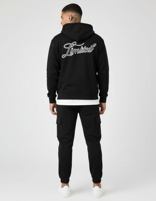 Mens black fleece zipper hoodies & fleece cargo joggers set - Brand You Need